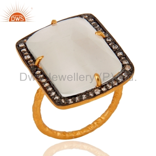 White Moonstone Sterling Silver Gold Vermeil Ring