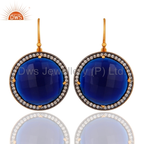 Blue Corundum Sterling Silver Earrings - 15mm Diameter, Blue Corundum, Hook Closure | Elegant Design, Drop Style, 5 Grams
