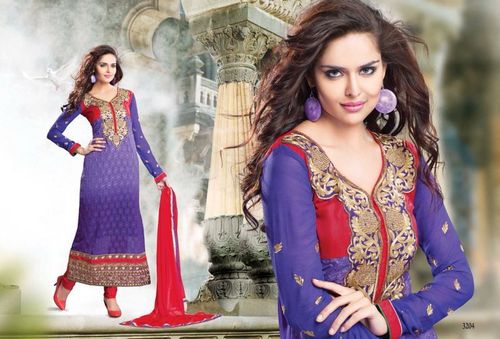 Pakistani Karachi Style Salwar Kameez - Georgette Fabric, Purple, Slim Fit | Intricate Embroidery, Elegant Style, Floor-Length