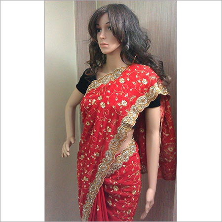New Designer Sarees - Silk 5.5 Meters, Red with Gold Embroidery | Elegant Design, Wedding-Ready, Comfortable Wear, Blouse Piece Included