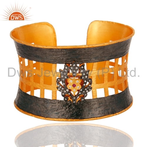 925 Silver Ruby Cz Gemstone Cuff Bracelet Jewelry Gender: Women
