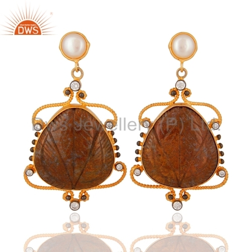 Handmade Sterling Silver White Agate Gemstone & Pearl Earrings