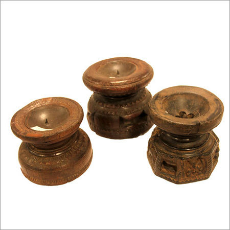 Wd Candle Stand / Antique Hand Carved Indian Birdman Seeder