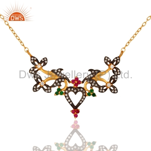 Designer 925 Silver Gold Plated Zircon Necklace Gender: Women