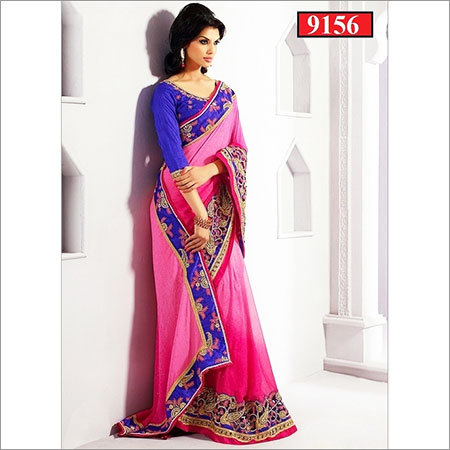 Embroidered Saree - jEKART Fabric and Dhupian Blouse, Pink Color, All Season Wear, Short Sleeves, Washable, No Fade