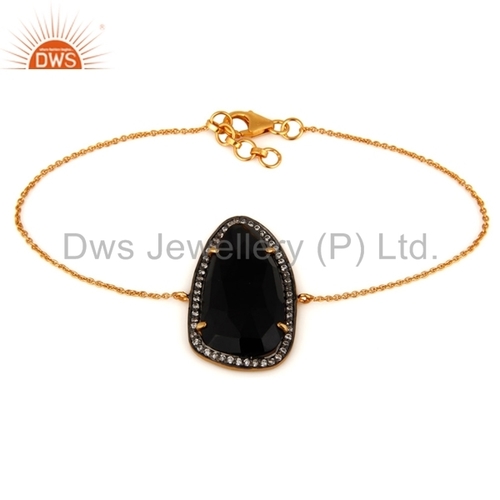 18K Gold Plated Sterling Silver Black Onyx Bracelet