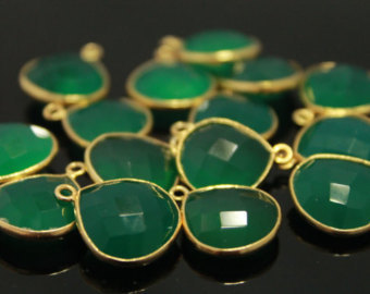 925 Sterling Silver Green onyx gemstone connectors