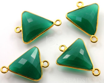 925 Sterling Silver Triangular Green Onyx Connectors, Gold Plated - Elegant Durable Versatile