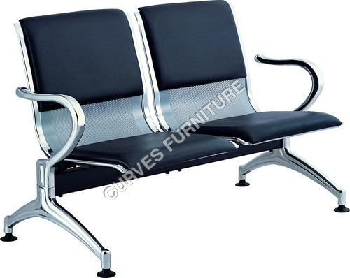 Waiting Chairs - Metal Leather, 70x50x80 cm, Black | Comfortable Seating, Durable Frame, Stylish Design, Two Seater, Easy Cleaning
