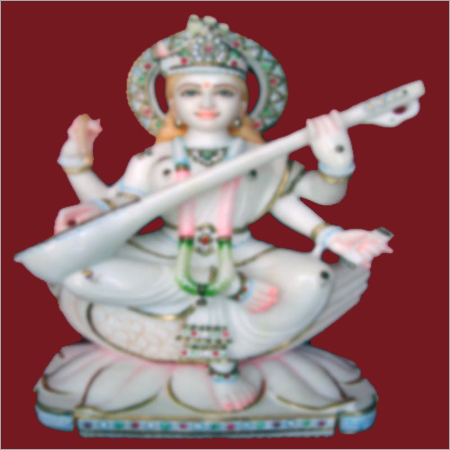 Goddess Saraswati Maa Marble Statue On Lotus