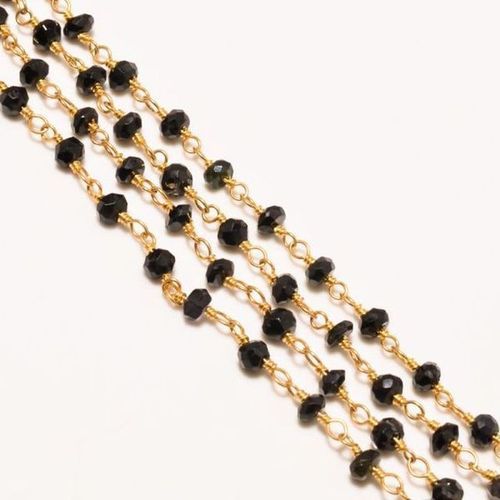 Black Spinel Faceted Rondell Gold Plated Beaded Chain Size: 9-18 Inch