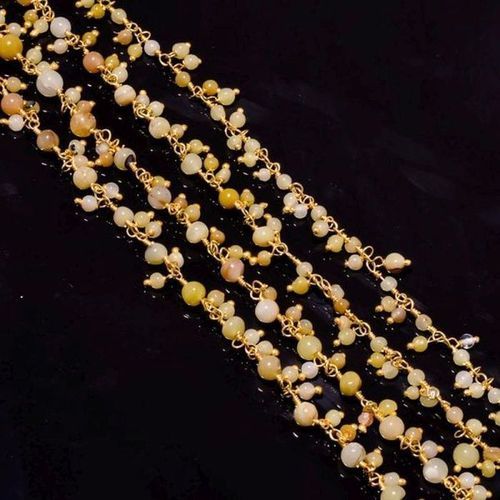 Yellow Opal Plain Round Hanging Gold Plated Beaded Chain Size: 9-18 Inch