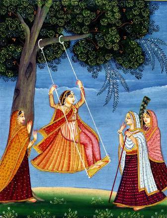 Month of Sawan - Watercolour on Cotton Canvas, 12x15 Inches | Hand-Painted, Classical Portrait, Vibrant Colors