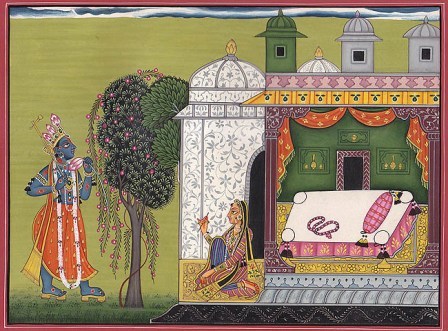 Radha Krishna Basholi School - Cotton Canvas, Variable Sizes, Watercolour | Hand-Painted Classical Portrait