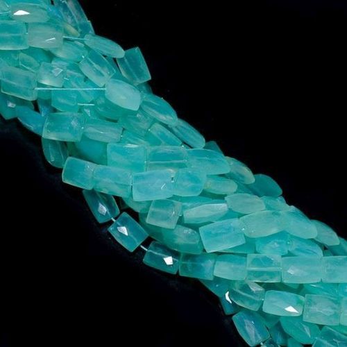 Cushion Cut  Aqua Blue Chalcedony  Faceted Rectangle Beads 