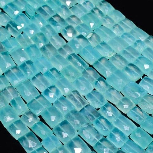 Cushion Cut Aqua Blue Chalcedony  Faceted Rectangle Beads 