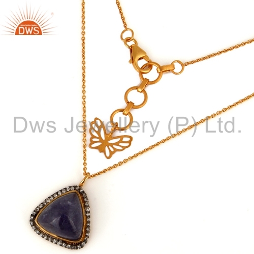 Tanzanite Gemstone Charm Pendant - Gold Over Silver, Purple Tanzanite Stone with Elegant Design and Handcrafted Finish