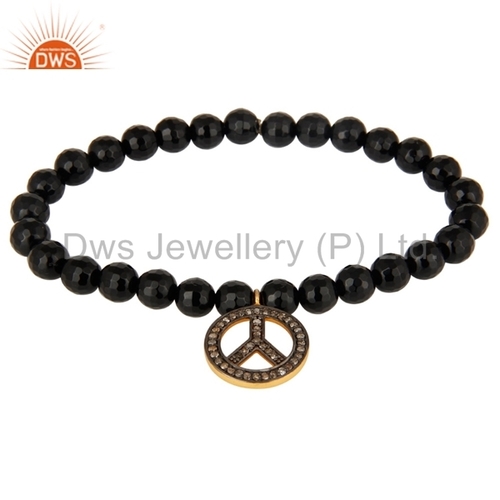 Silver Pave Diamond Black Onyx Bracelet