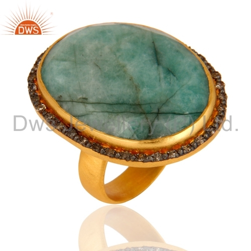 Emerald & Pave Diamond Sterling Silver Ring