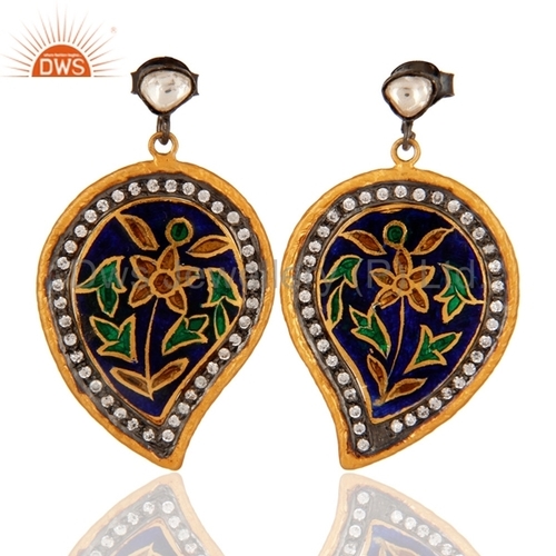 925 Silver Enamel Kundan Meena Earrings Gender: Women