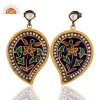 925 Silver Enamel Kundan Meena Earrings Gender: Women