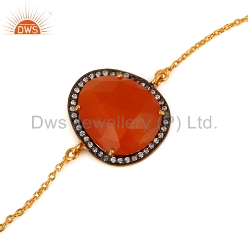 Peach Moonstone 18K Gold Over Brass Bracelet