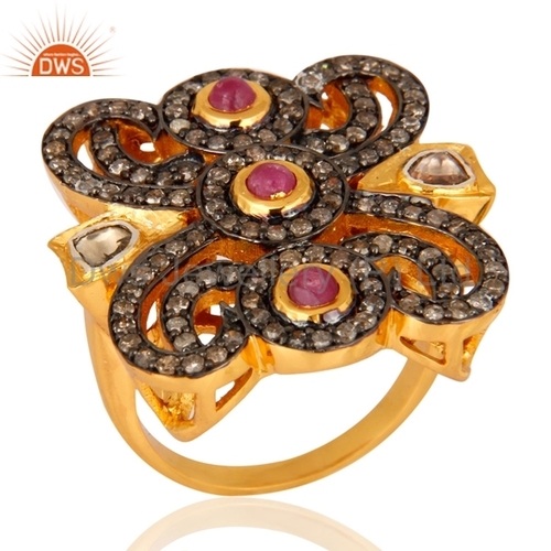 Sterling Silver Rose Cut Diamond Ruby Ring