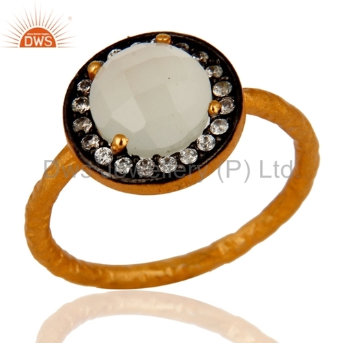 Chalcedony Sterling Silver Gold Plated Ring