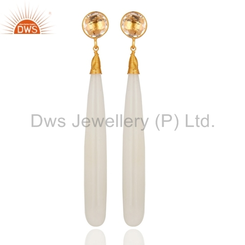 18K Gold Plated Sterling Silver Crystal Quartz Teardrop Earrings