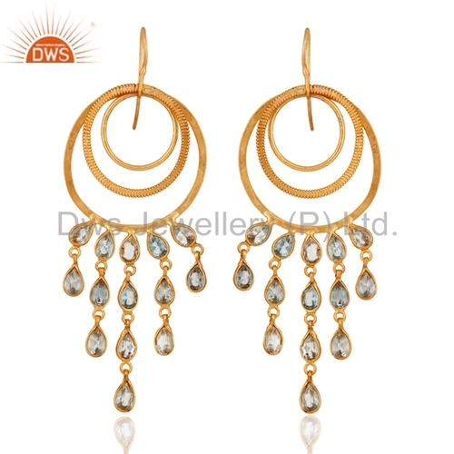 Blue Topaz 22K Gold Over Sterling Silver Earrings