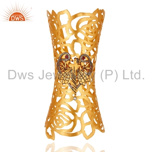 Silver Gold Plated Cz Gemstone Ruby Cuff Bangle Gender: Women