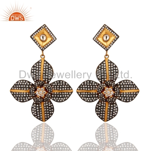 925 Silver Gold Plated Zircon Drop Earrings