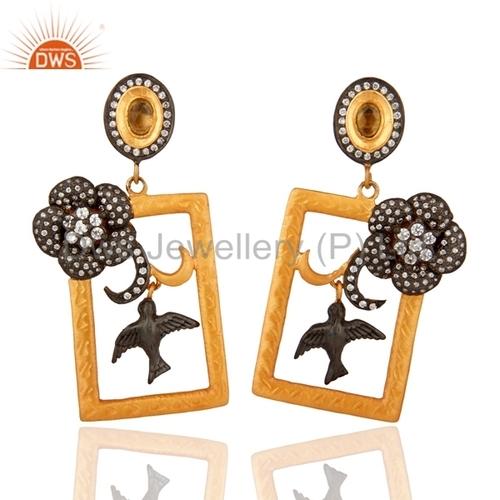 Custom Design 925 Sterling Silver Gold Plated Drop Earrings - Elegant Zircon Accents, Perfect for Gifts and Parties