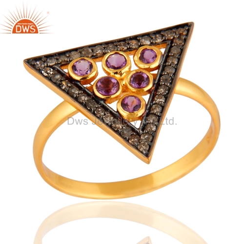 Amethyst Beaded Pave Diamond Designer Ring