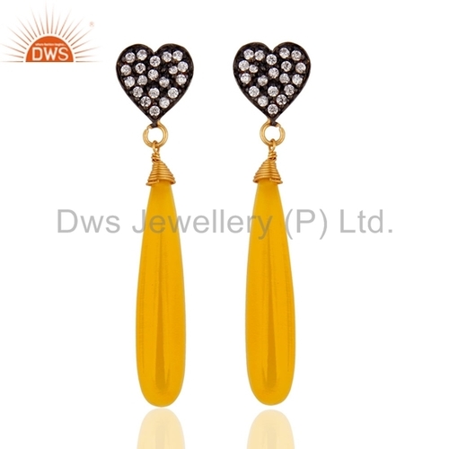Yellow Moonstone & CZ Gold Plated 925 Silver Earrings