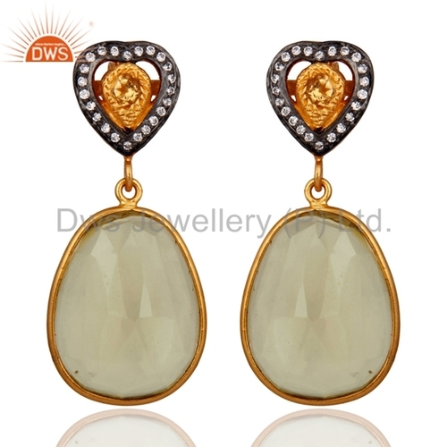18k Gold Plated Sterling Silver Citrine Lemon Topaz Earrings