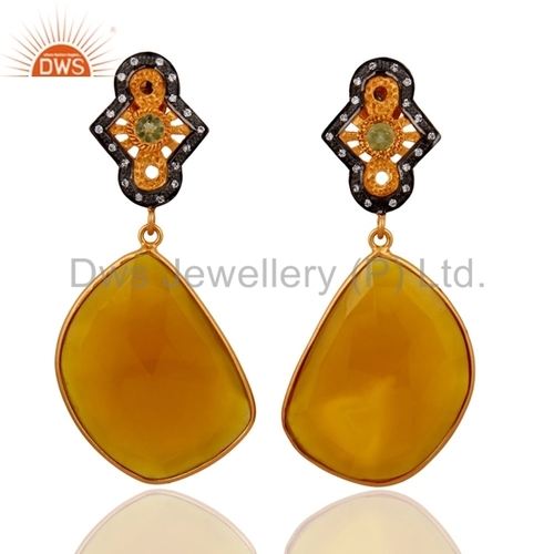 18k Gold 925 Silver Yellow Chalcedony Peridot Earring