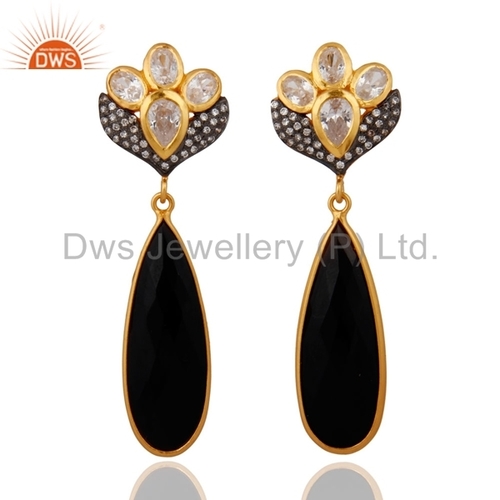 Black Onyx 22k Gold Vermeil On 925 Silver Earrings