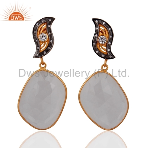 18k Gold on Sterling Silver Rock Crystal Quartz Earring