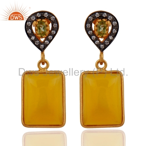 Peridot & Chalcedony 24k Gold Vermel Sterling Silver Earrings