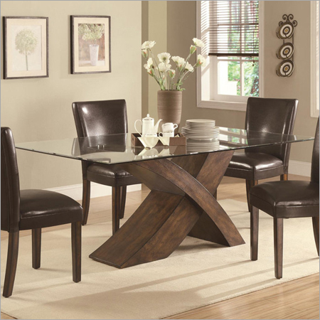 Natty Glass Dining Table With Wood Base