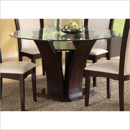 Round Glass Dining Table Design With Wooden Table