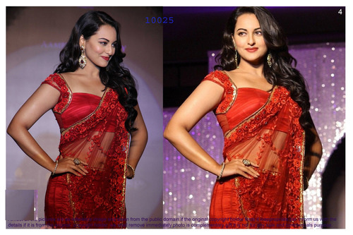 Georgette Saree - 1 kg, Orange Color with Embroidered Pattern, Short Sleeves, Washable, No Fade