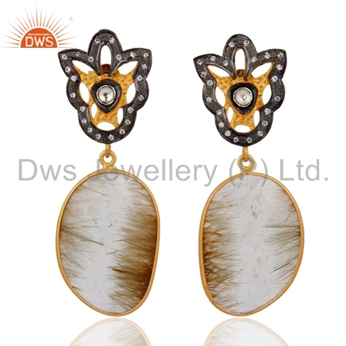 Rutilated Quartz Gold Plated 925 Silver Earrings
