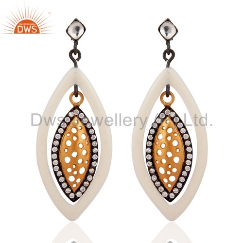 Bakelite White CZ 22k Gold Plated Earrings