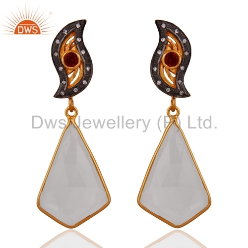 Gold Plated Sterling Silver Crystal Quartz Earring - 2 Inches, 5 Grams | Elegant Design, Luxury Look, Post Fastening