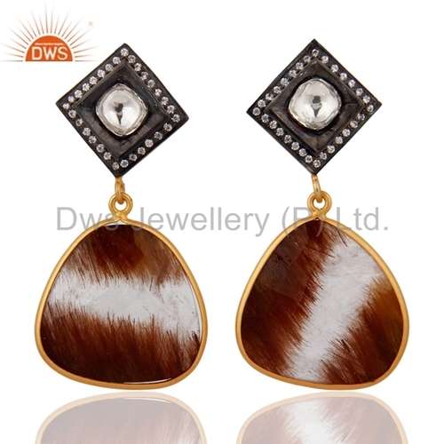 18K Gold Plated Sterling Silver Rutilated Quartz Earrings