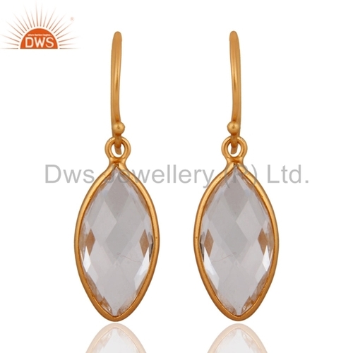 Crystal Quartz Sterling SIlver Gold Vermeil Earrings
