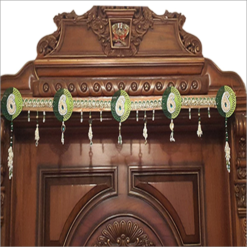 Door Toran - Fabric & Beads, 30cm x 10cm, Green | Handcrafted Floral Design, Intricate Details, Durable Material & Elegant Festive Decoration