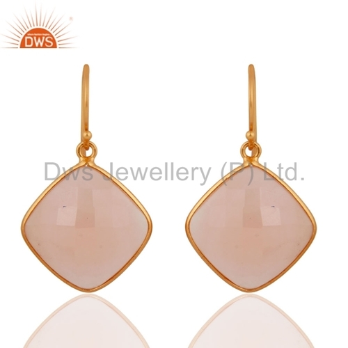 Rose Chalcedony Earrings - Sterling Silver Gold Plated, Elegant Gemstone Jewelry